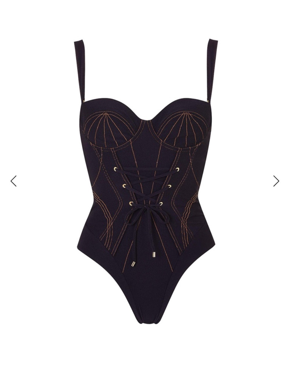 Agent provocateur Safiya Black Lace-Up corset detail swimsuit with Stitching